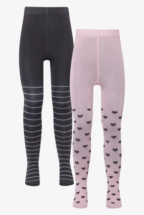 2 Pack Printed Tights Charcoal
