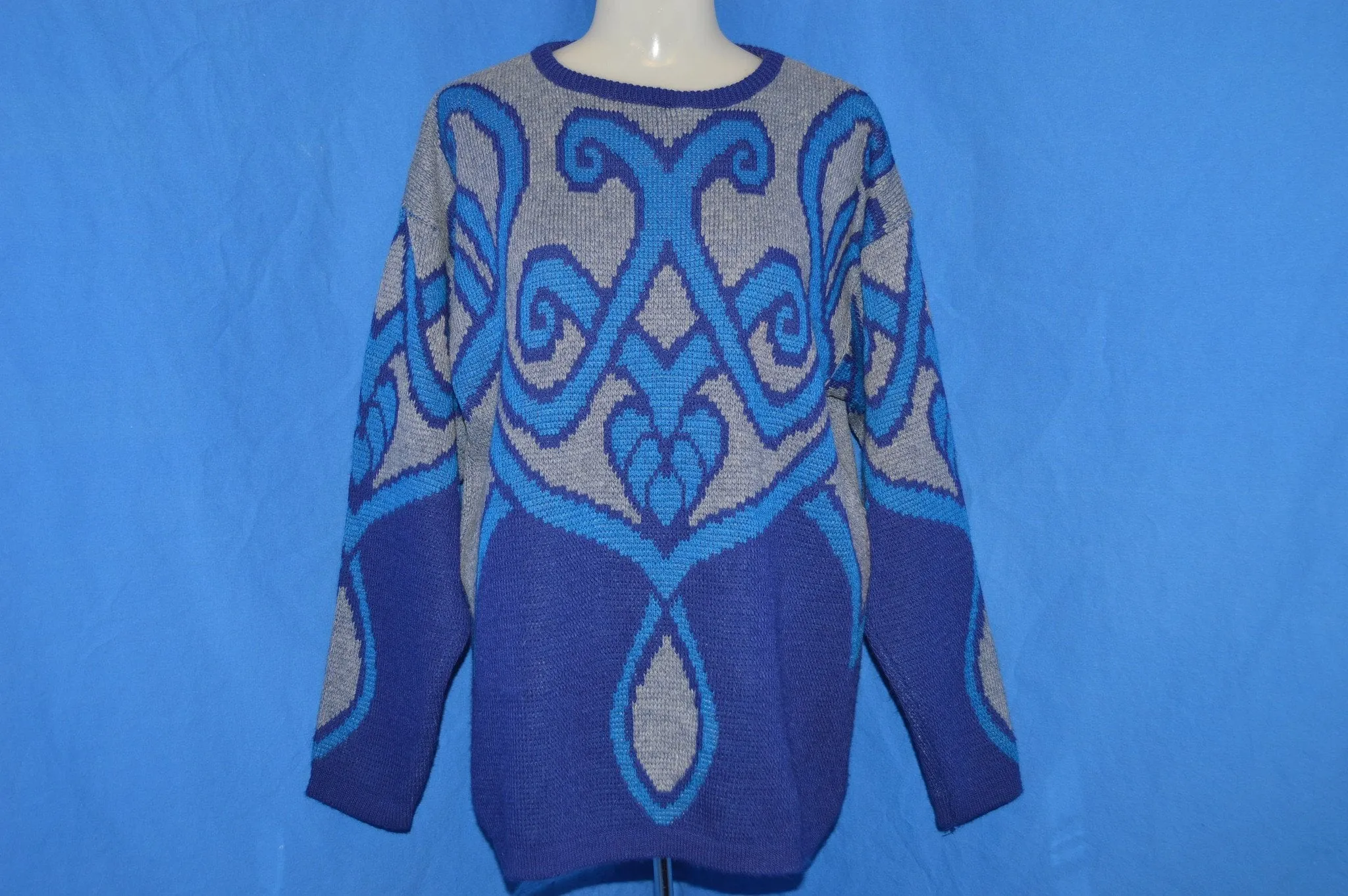 80s Purple Blue Gray Abstract Pattern Sweater Large