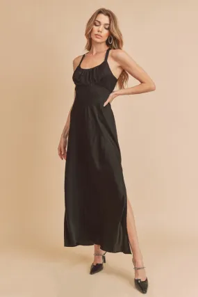 Aemi   Co Ruched Side Slit Cutout Back Maxi Cami Dress