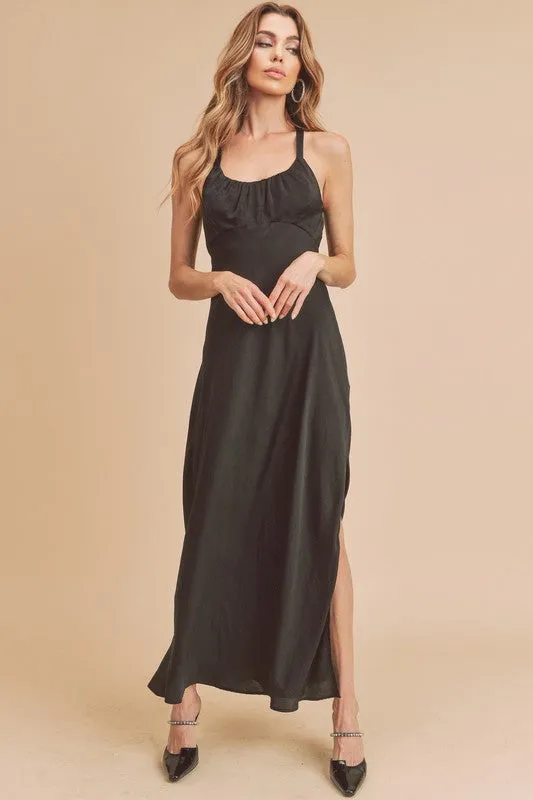 Aemi   Co Ruched Side Slit Cutout Back Maxi Cami Dress