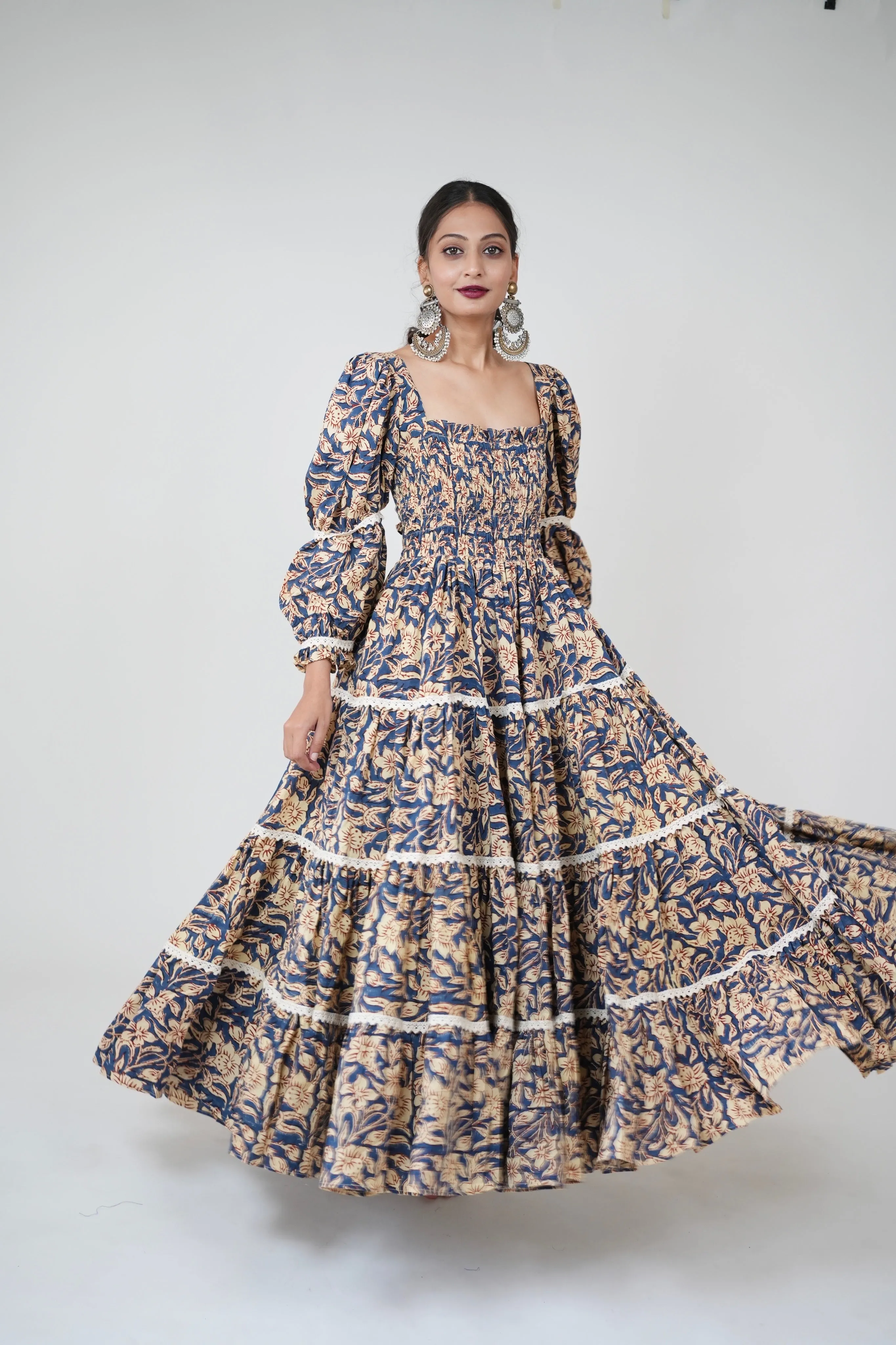 ASNOOR COTTON HANDBLOCK LAYERED DRESS