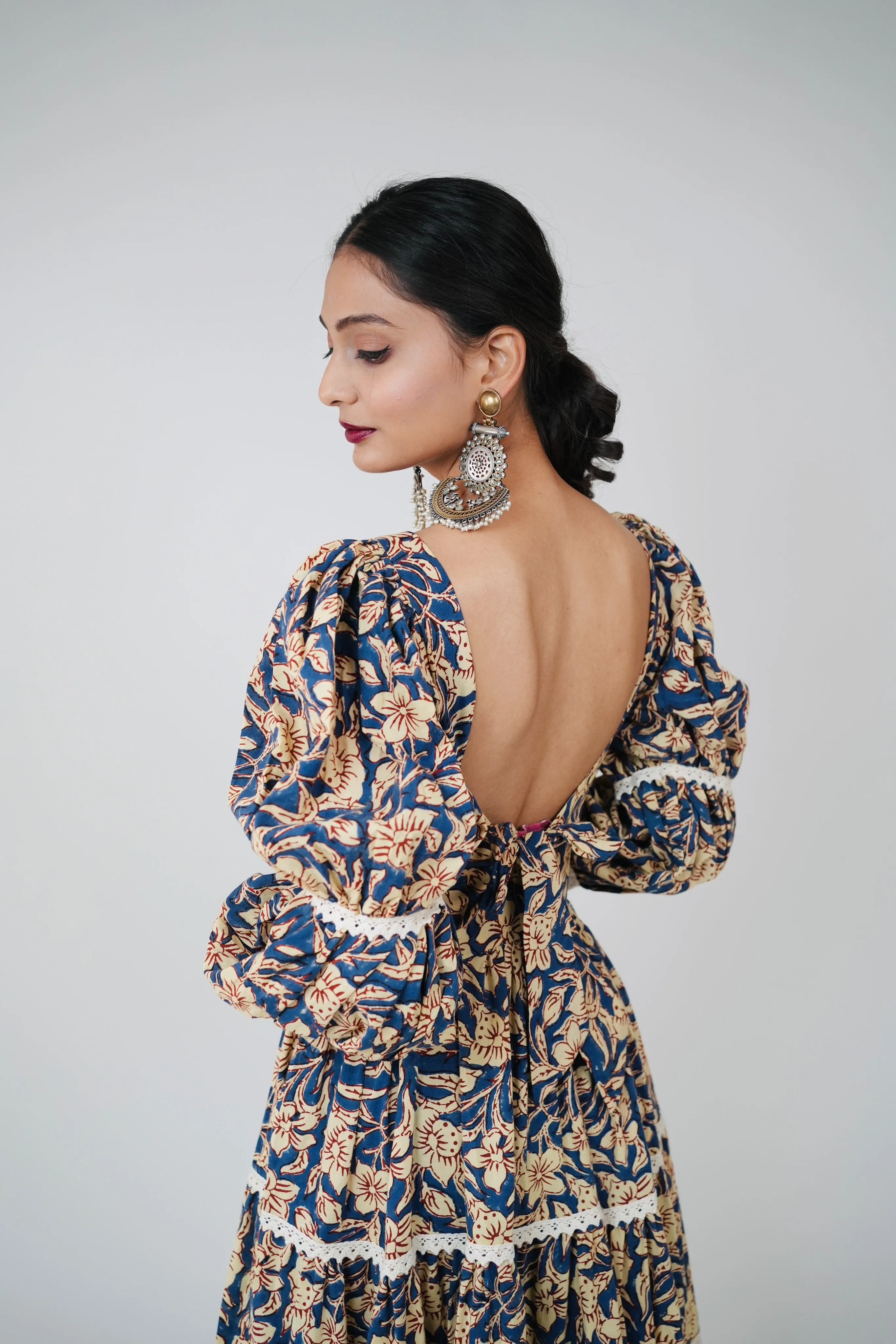 ASNOOR COTTON HANDBLOCK LAYERED DRESS