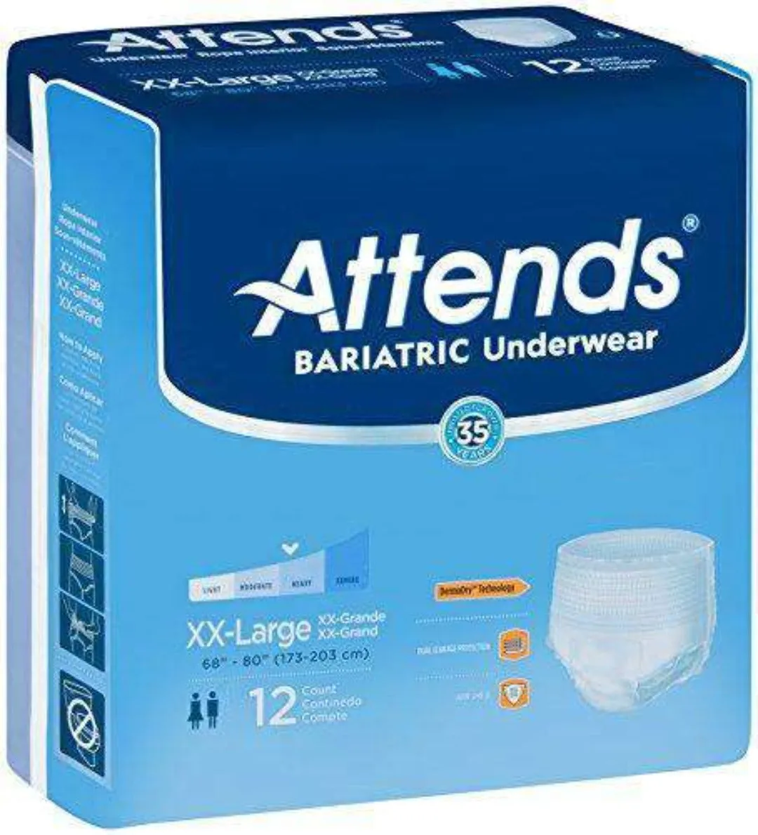 Attends Bariatric Unisex Protective Underwear with DermaDry Technology - XX-Large - Case of 48