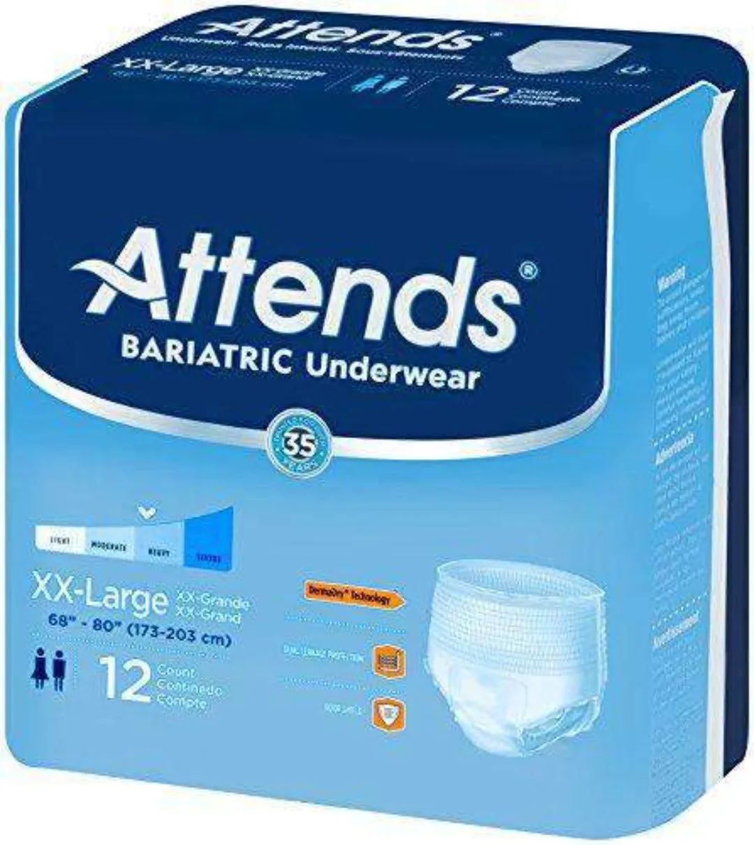 Attends Bariatric Unisex Protective Underwear with DermaDry Technology - XX-Large - Case of 48
