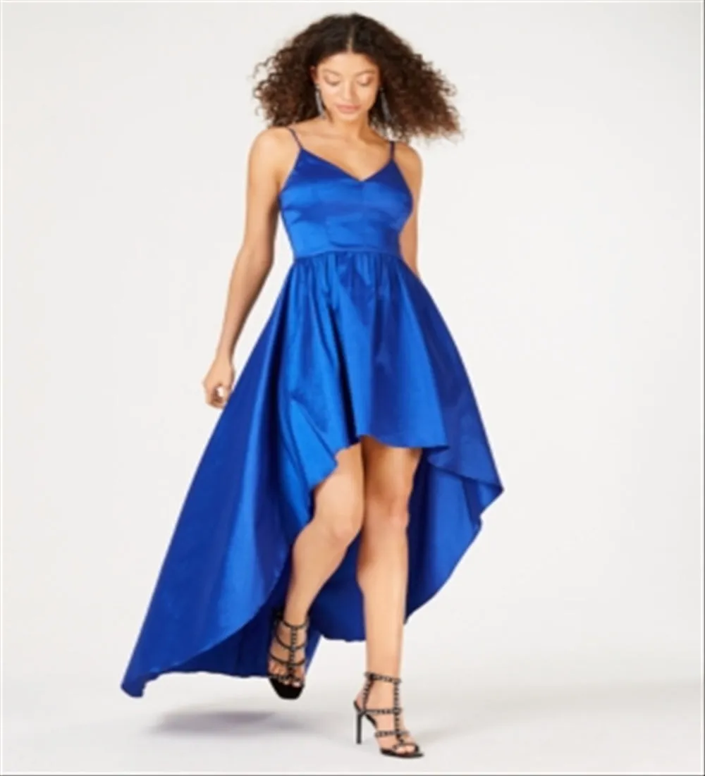 B. Darlin Women's Spaghetti Strap V Neck Above the Knee Formal Hi Lo Dress Blue Size 5-6