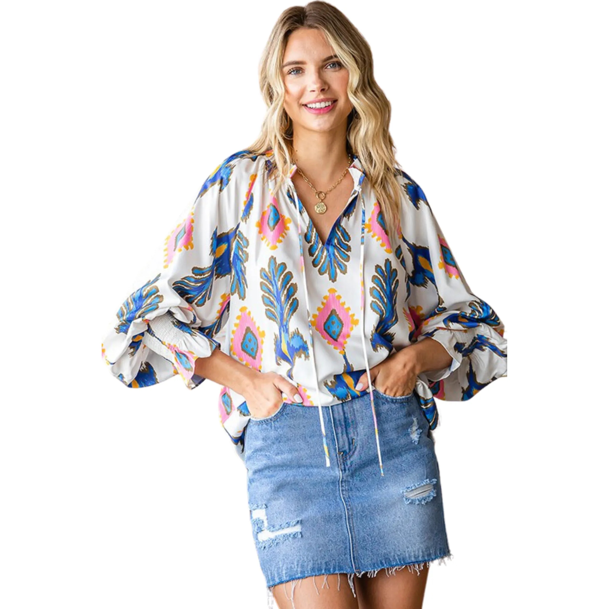 Balloon Sleeve Woven Top