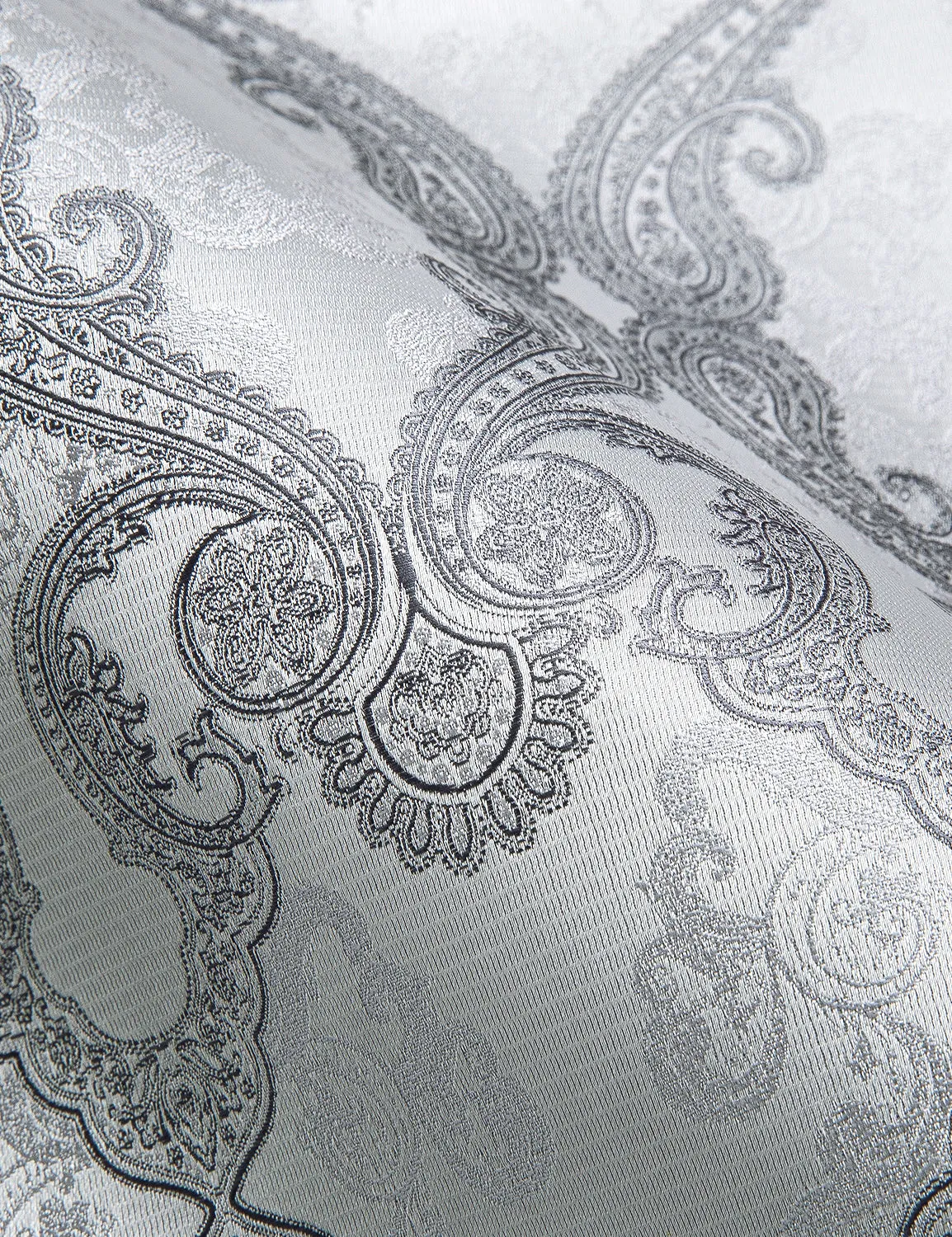 Barry Wang Long Sleeve Shirt Novelty Silver Paisley Silk Men's Button Up Shirt