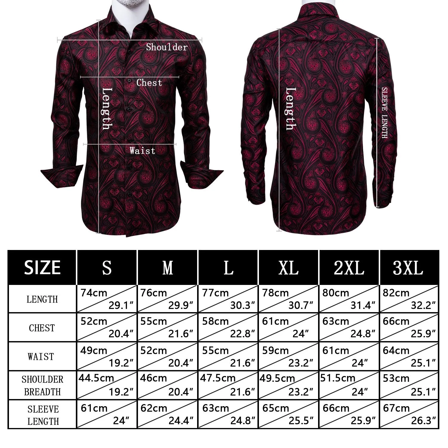 Barry Wang Long Sleeve Shirt Novelty Silver Paisley Silk Men's Button Up Shirt