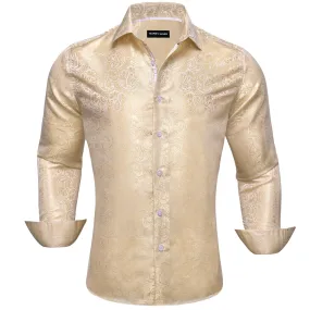 Barry Wang Paisley Shirt Vintage Wheat Button Up Silk Men's Shirt