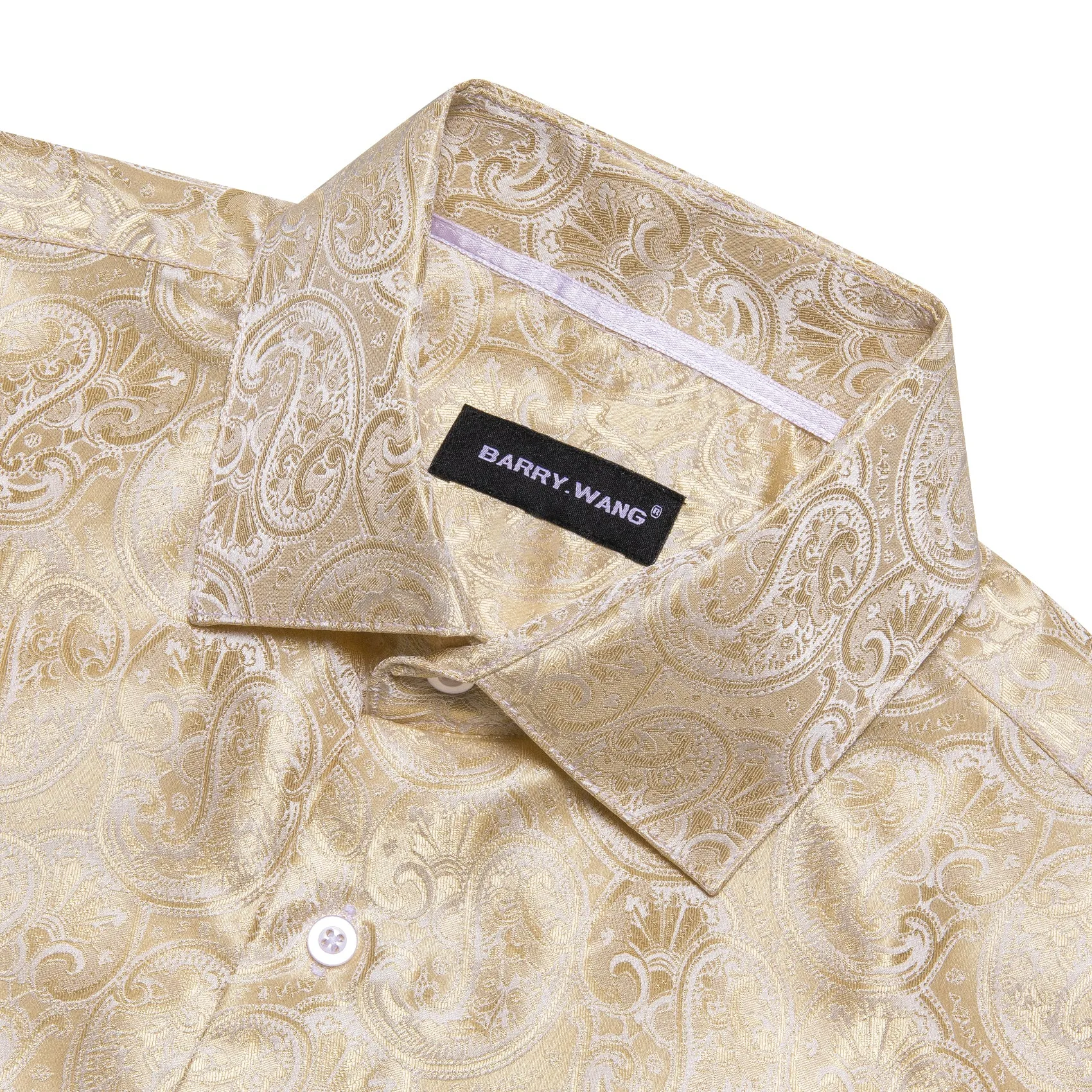 Barry Wang Paisley Shirt Vintage Wheat Button Up Silk Men's Shirt