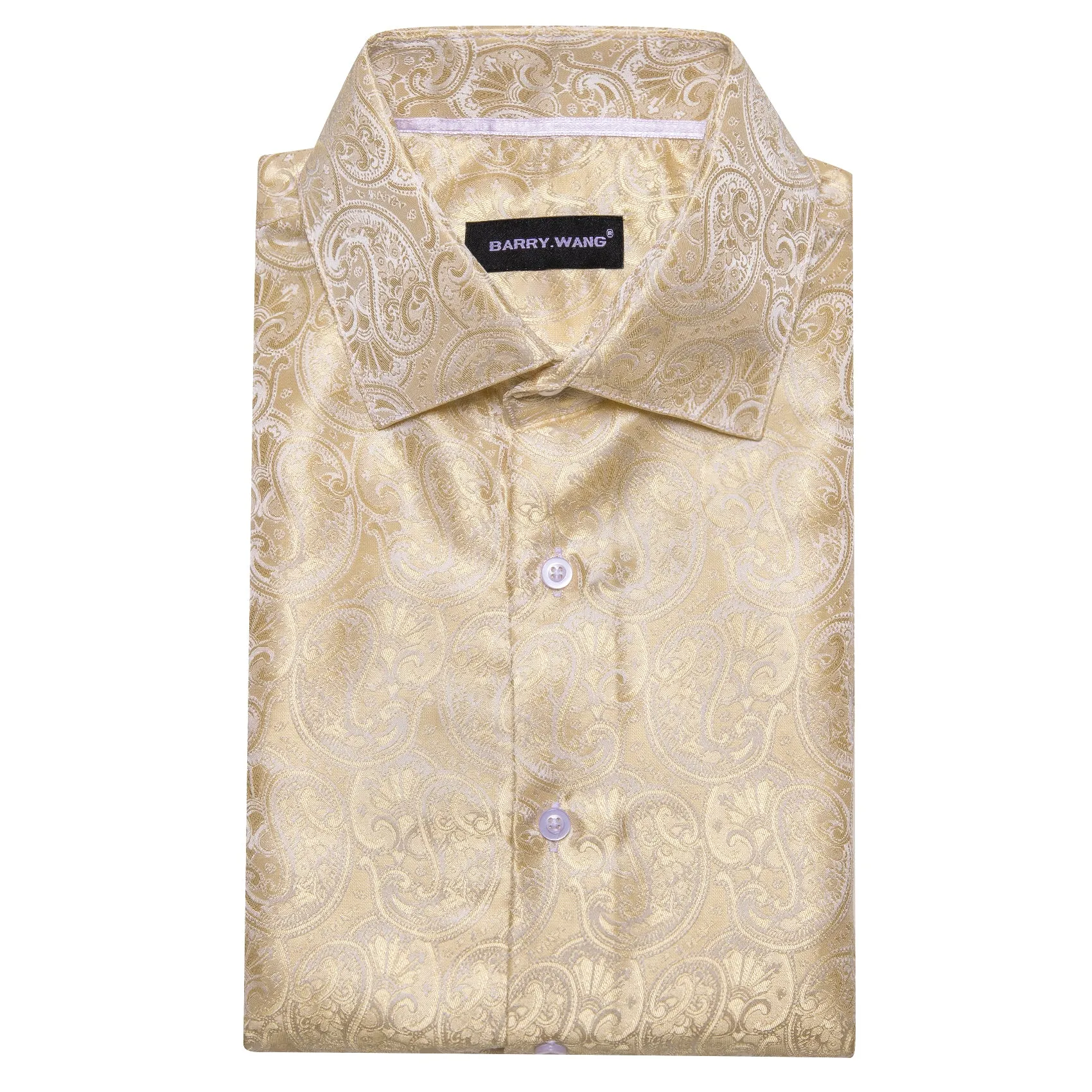 Barry Wang Paisley Shirt Vintage Wheat Button Up Silk Men's Shirt