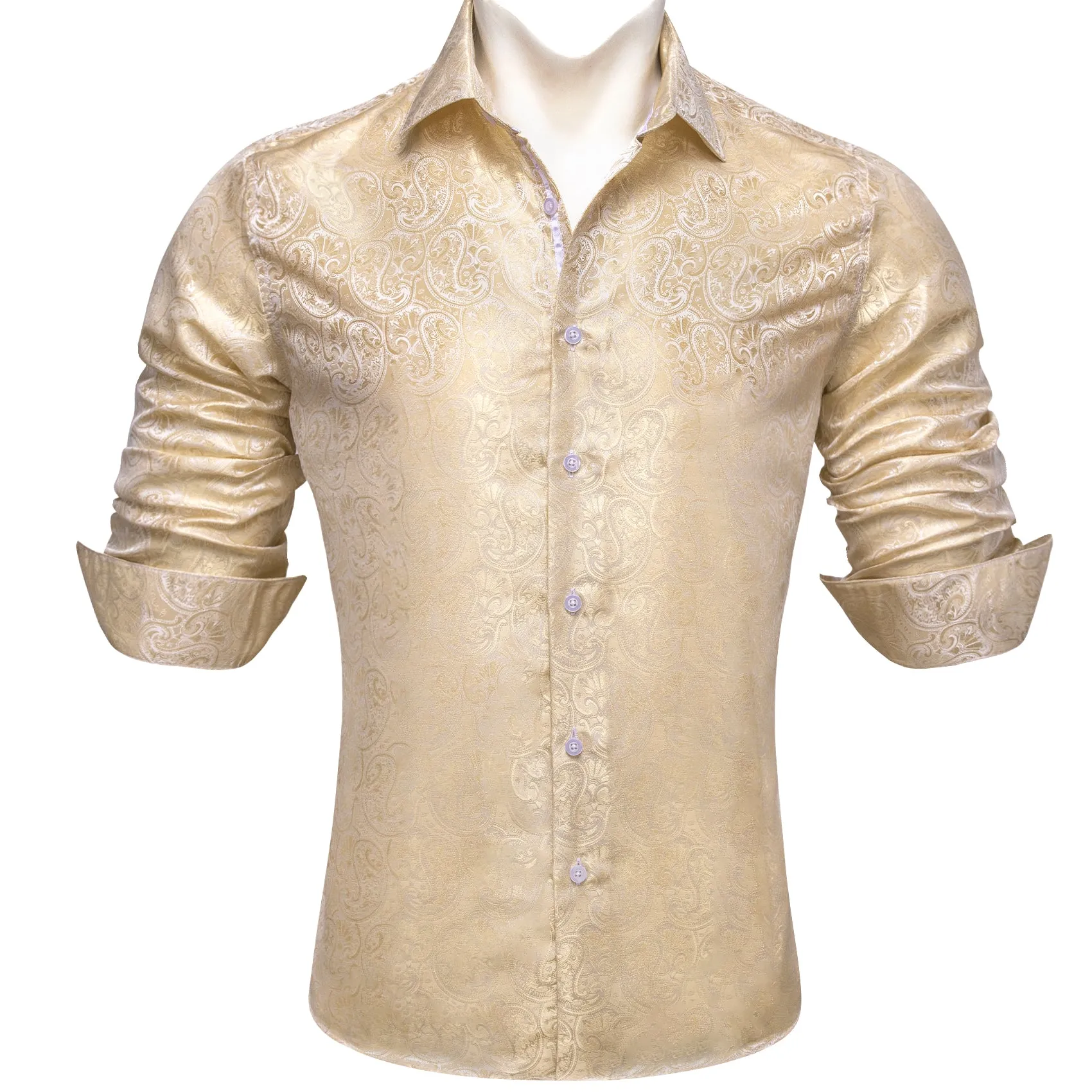 Barry Wang Paisley Shirt Vintage Wheat Button Up Silk Men's Shirt