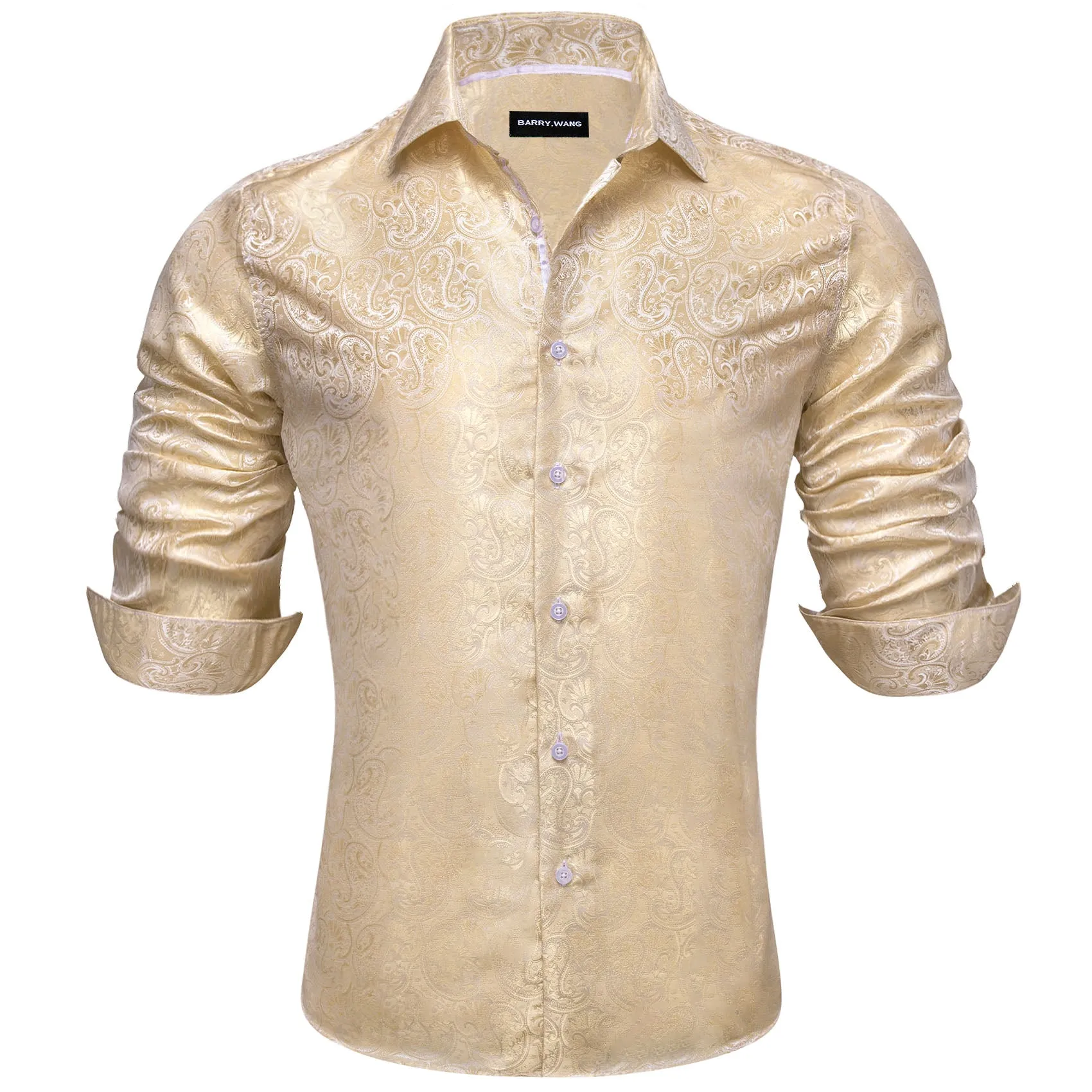 Barry Wang Paisley Shirt Vintage Wheat Button Up Silk Men's Shirt