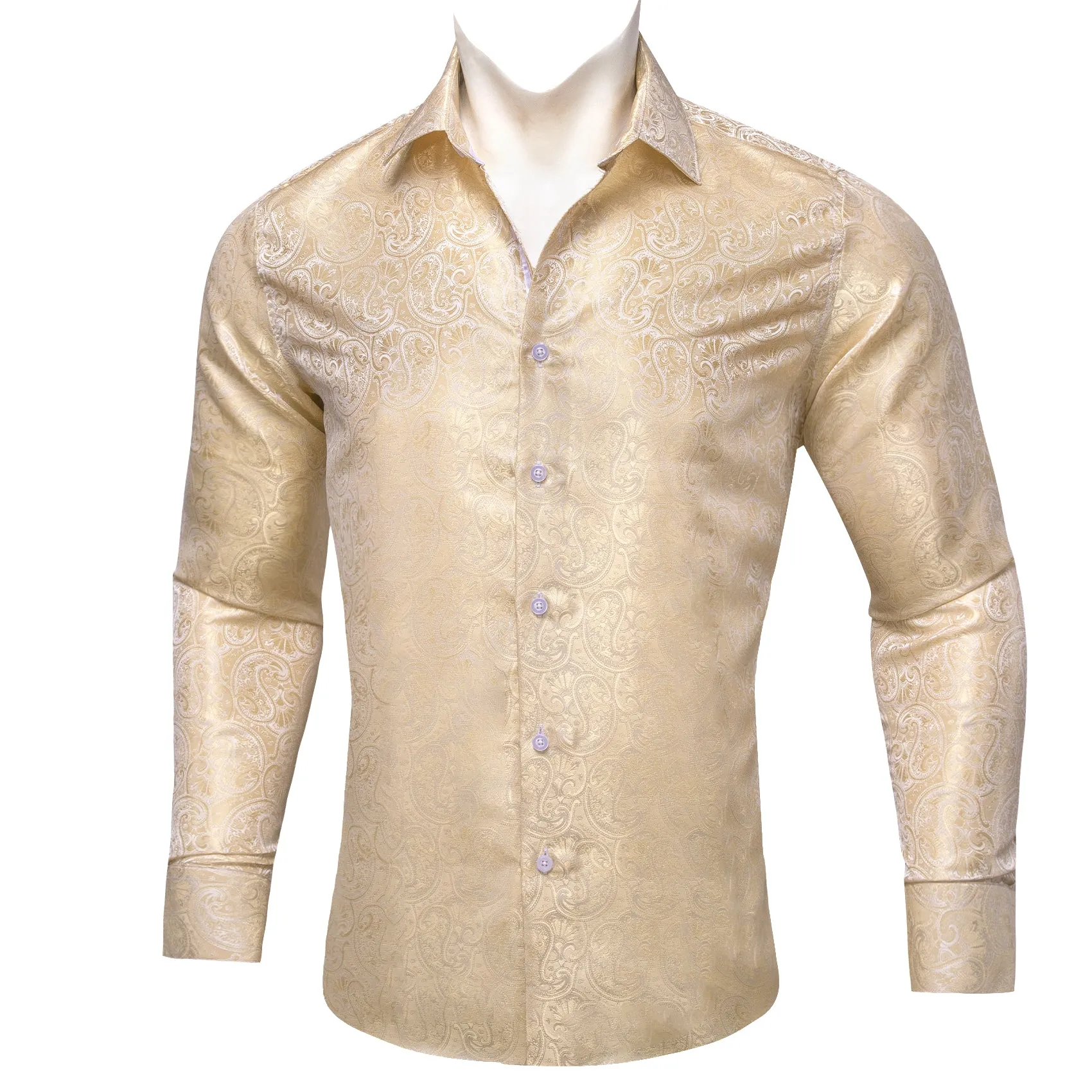 Barry Wang Paisley Shirt Vintage Wheat Button Up Silk Men's Shirt