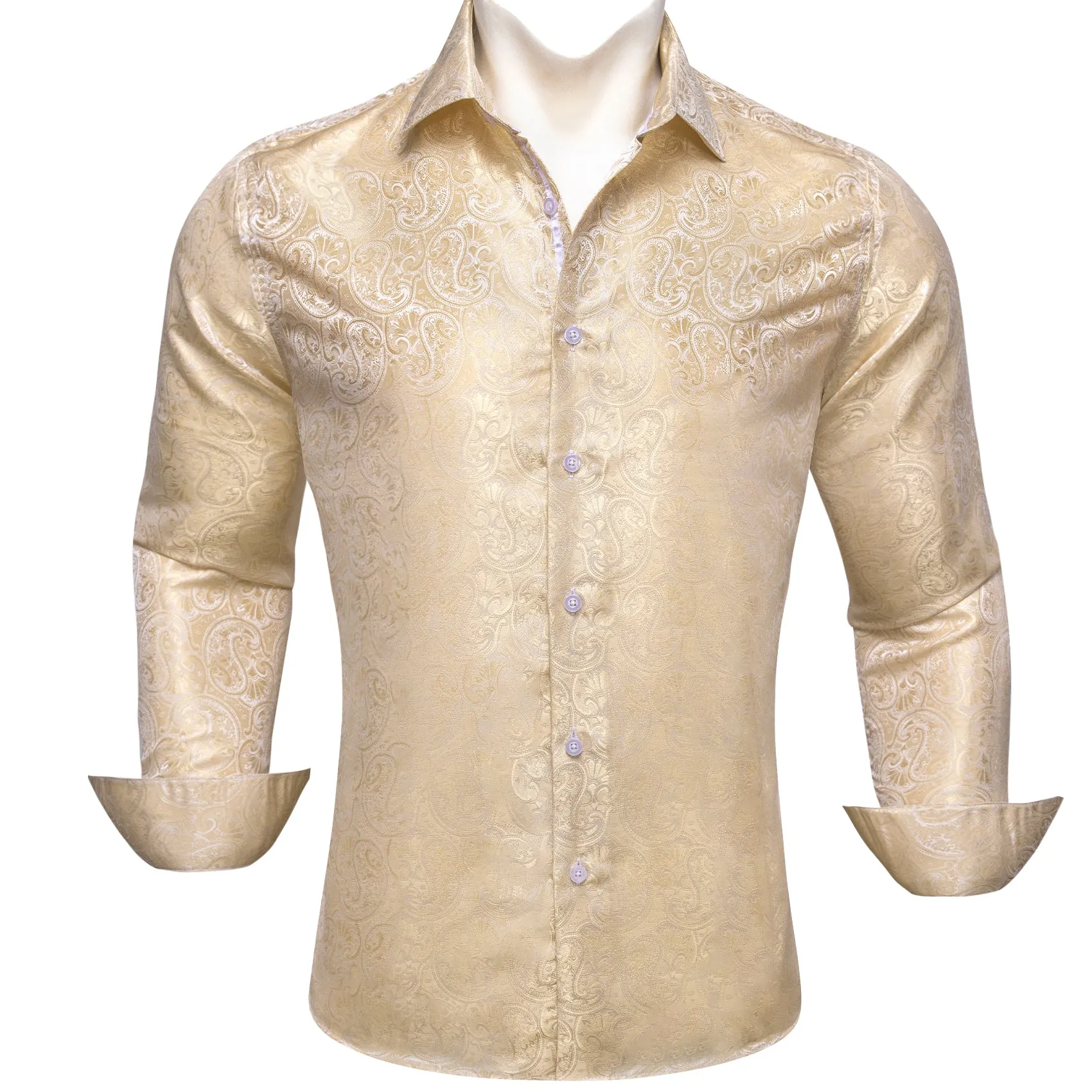 Barry Wang Paisley Shirt Vintage Wheat Button Up Silk Men's Shirt