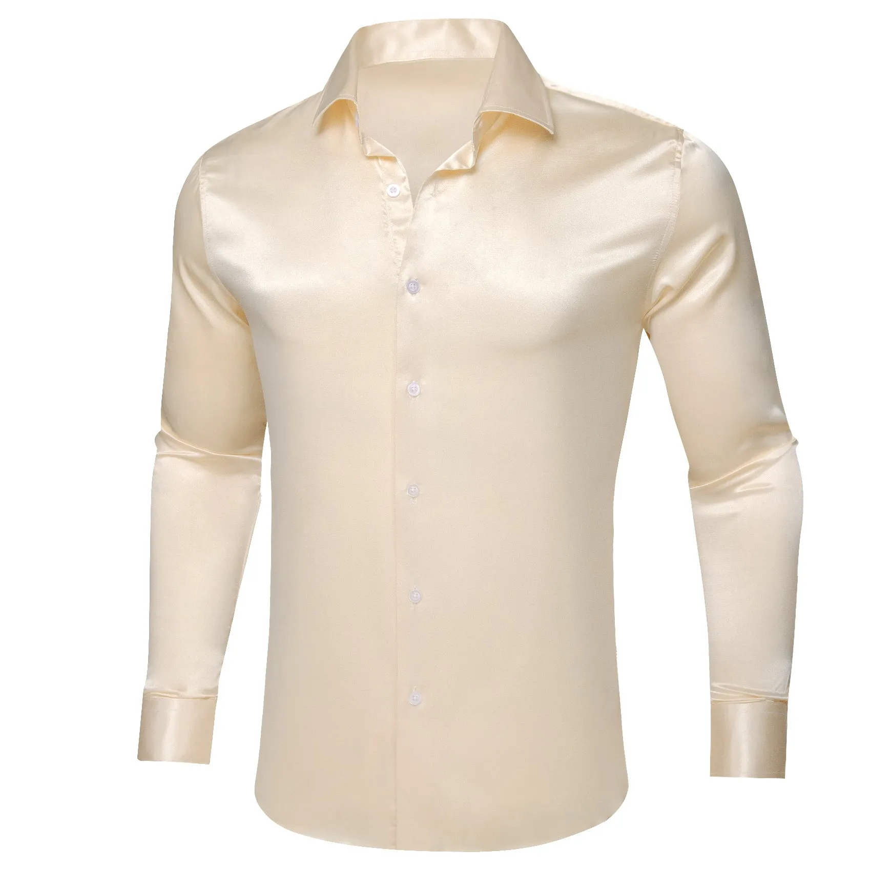 Barry Wang Silk Button Down Champagne Shirt Vanilla Solid Silk Shirt