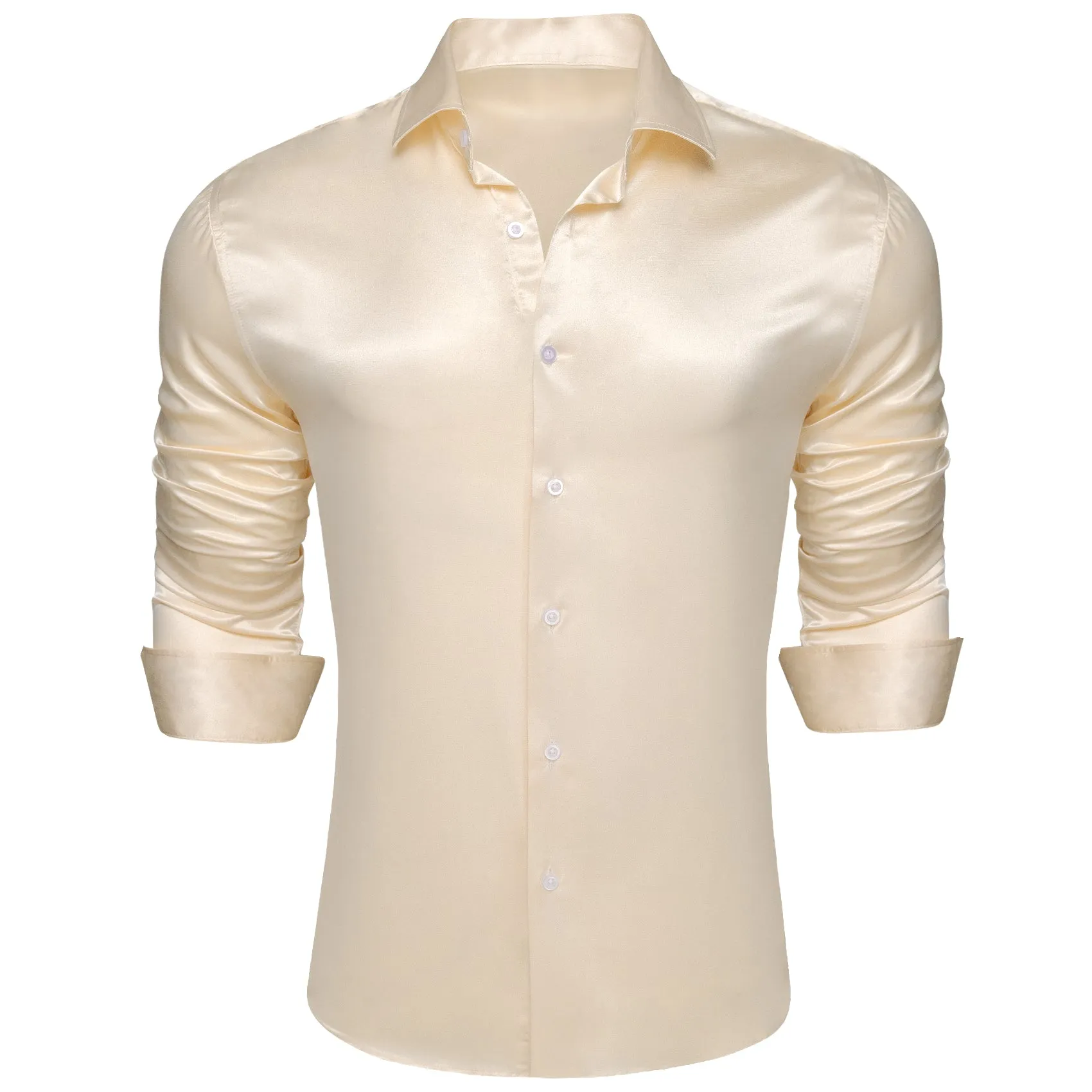 Barry Wang Silk Button Down Champagne Shirt Vanilla Solid Silk Shirt
