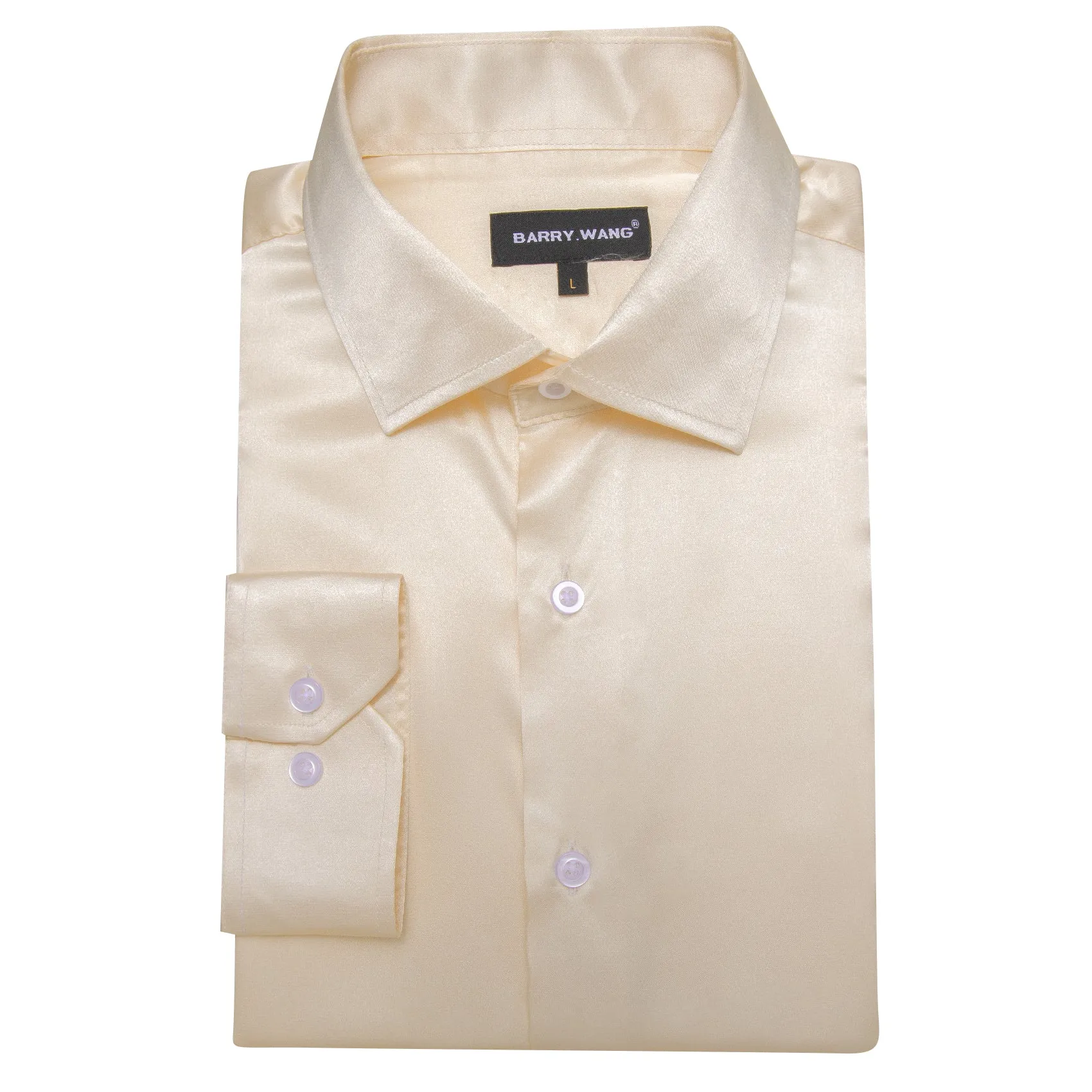 Barry Wang Silk Button Down Champagne Shirt Vanilla Solid Silk Shirt