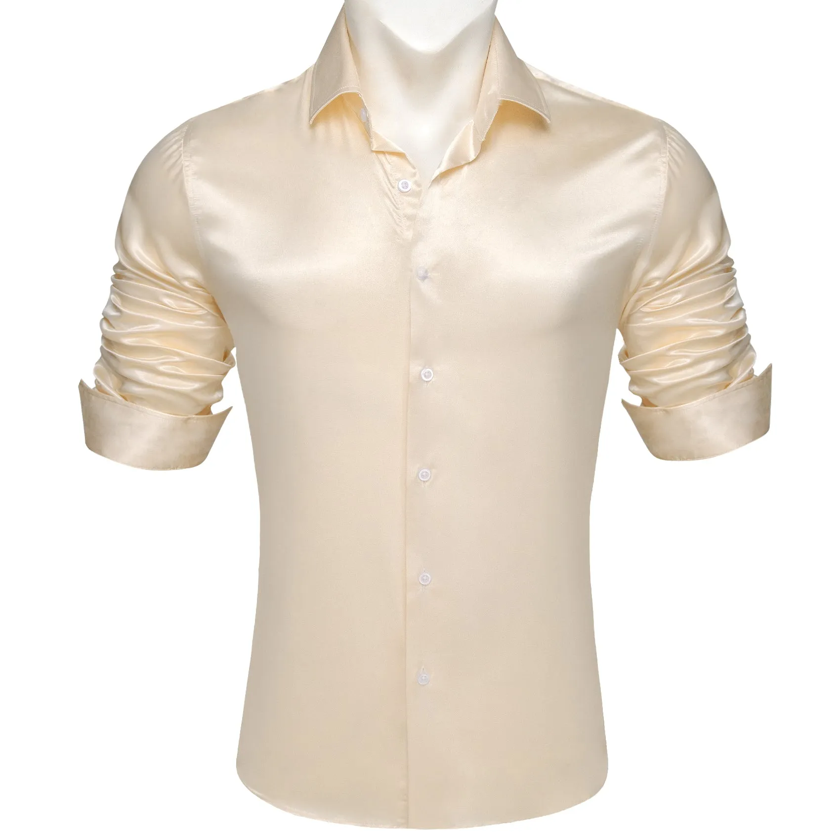 Barry Wang Silk Button Down Champagne Shirt Vanilla Solid Silk Shirt