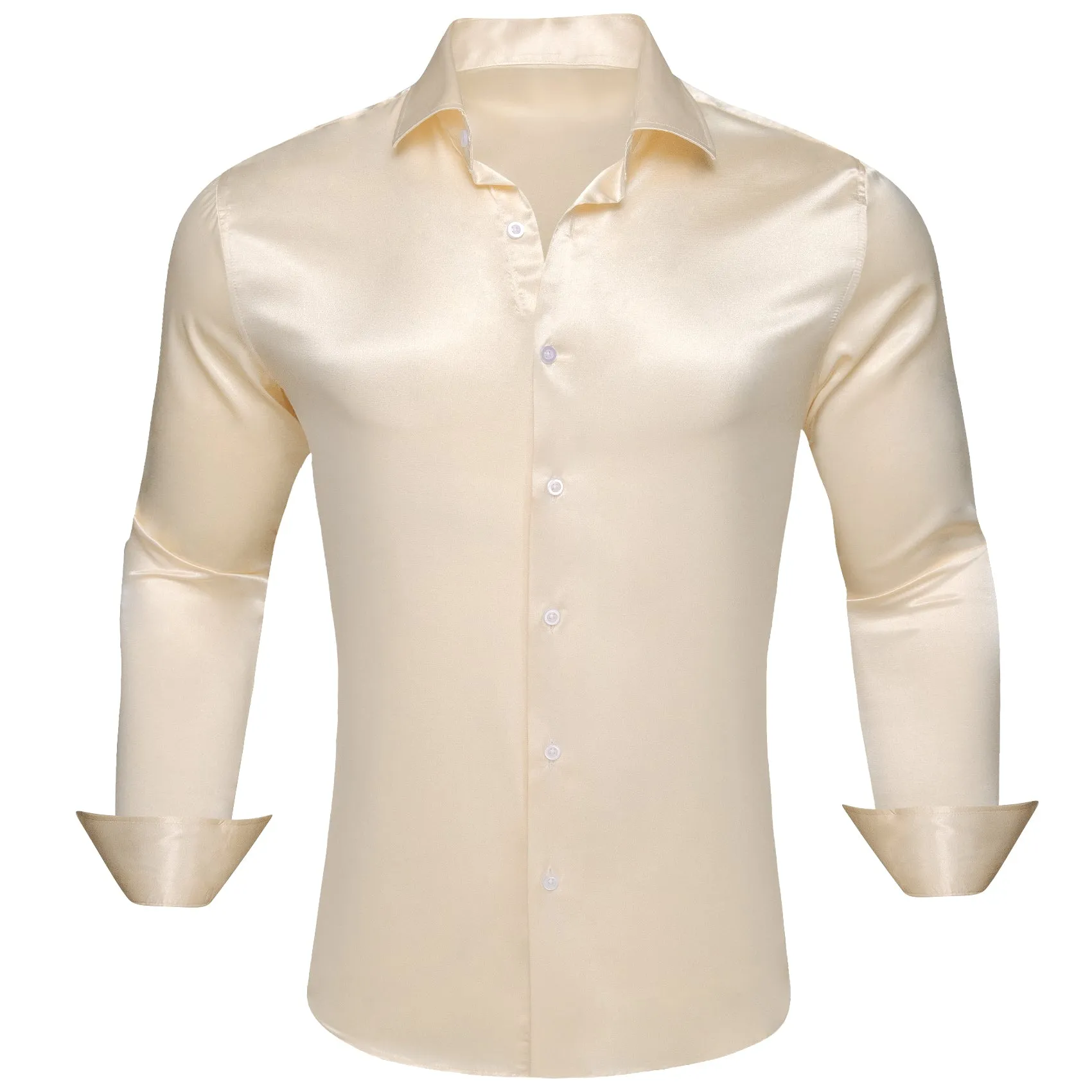 Barry Wang Silk Button Down Champagne Shirt Vanilla Solid Silk Shirt