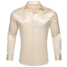 Barry Wang Silk Button Down Champagne Shirt Vanilla Solid Silk Shirt