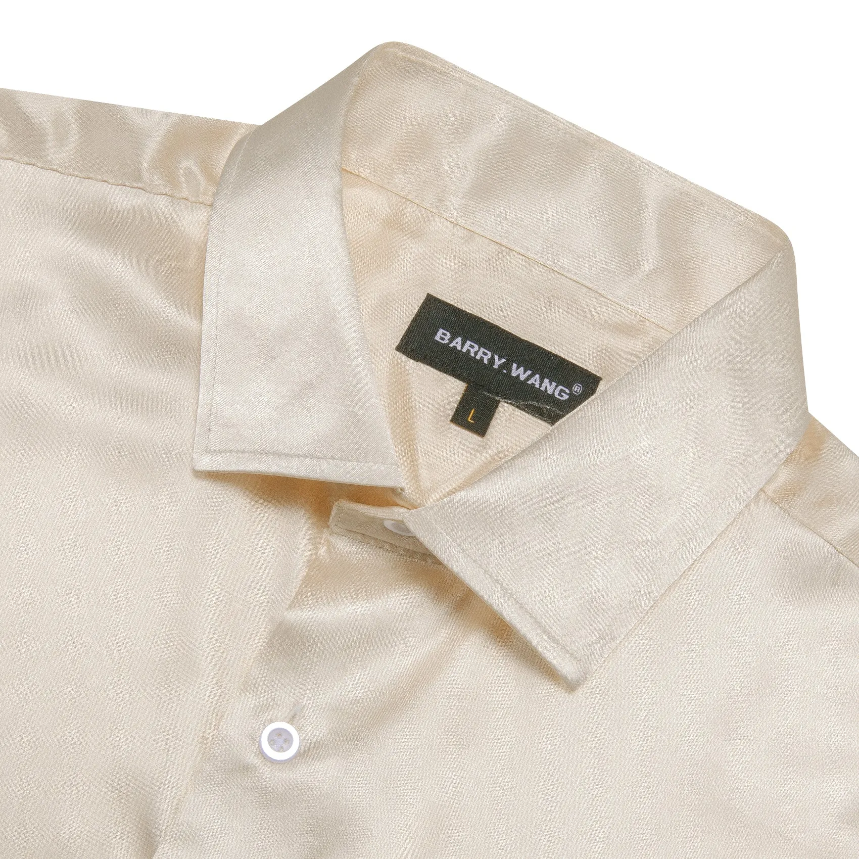 Barry Wang Silk Button Down Champagne Shirt Vanilla Solid Silk Shirt