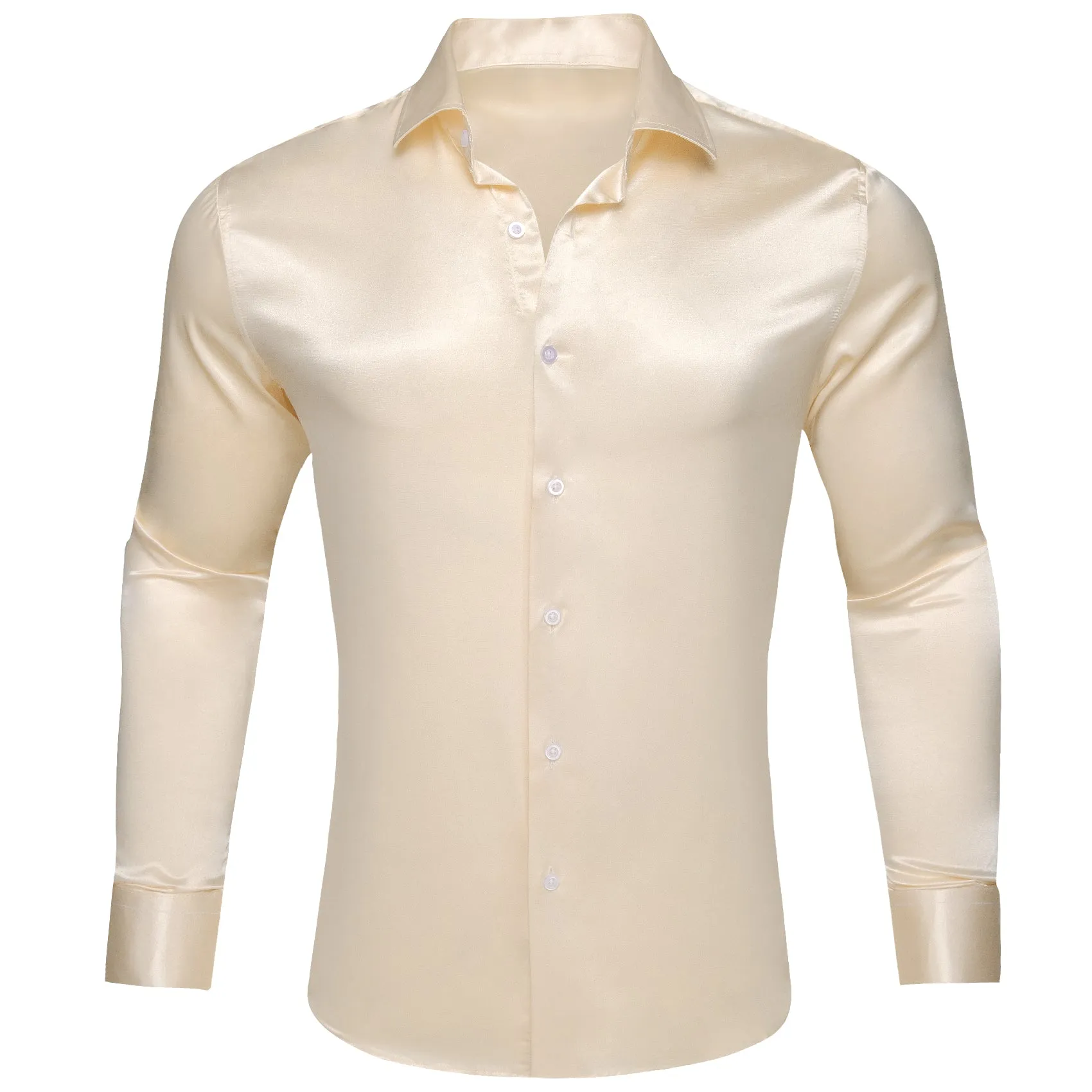 Barry Wang Silk Button Down Champagne Shirt Vanilla Solid Silk Shirt