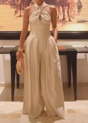 Beige Hanging Neck Jumpsuit
