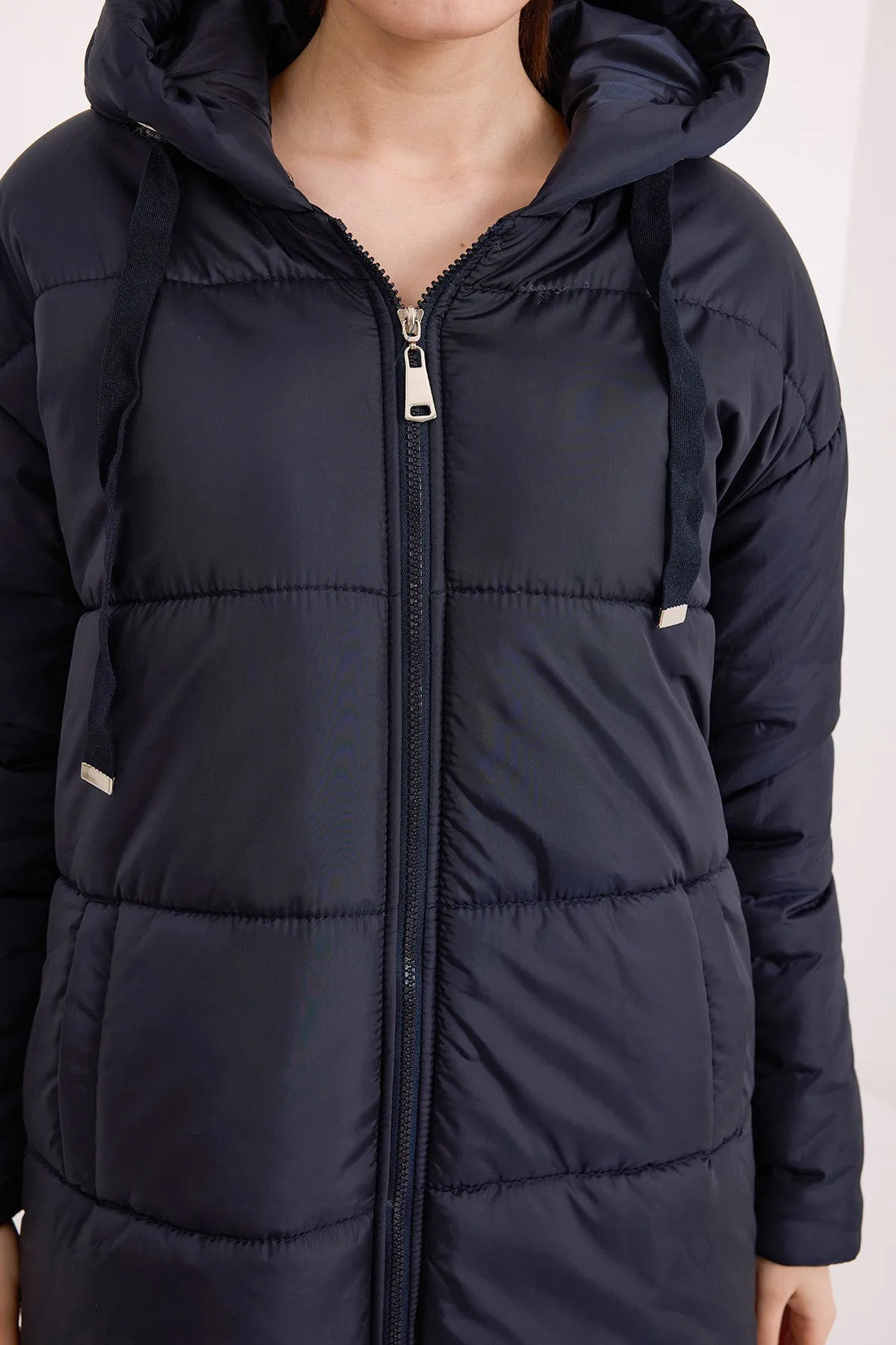 BGD Women Woman Navy Blue Hooded Long Puffer Coat 5120 - Oxnard