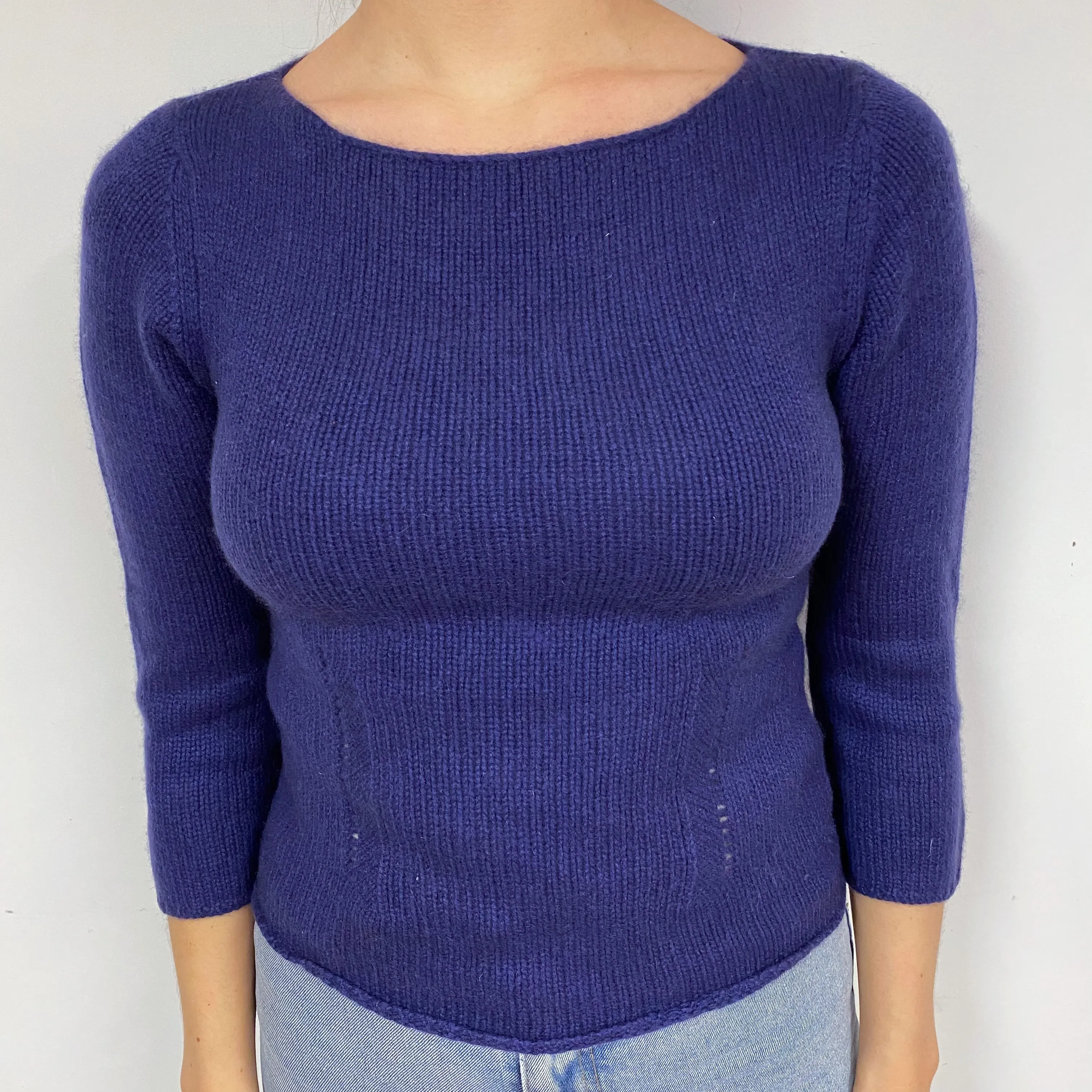 Chunky Dark Purple Cashmere Crew Neck Jumper Small