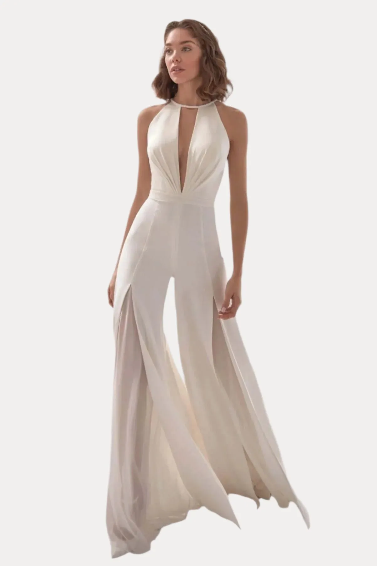Deep v halter neck elegant jumpsuit