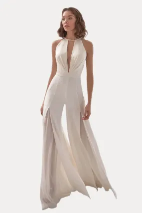 Deep v halter neck elegant jumpsuit