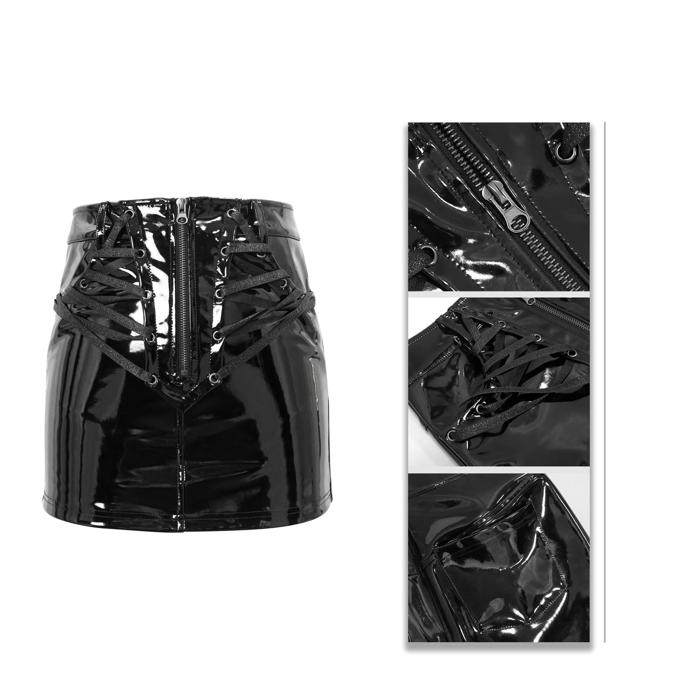 'Delphine' Zip Up Faux Leather Punk Skirt