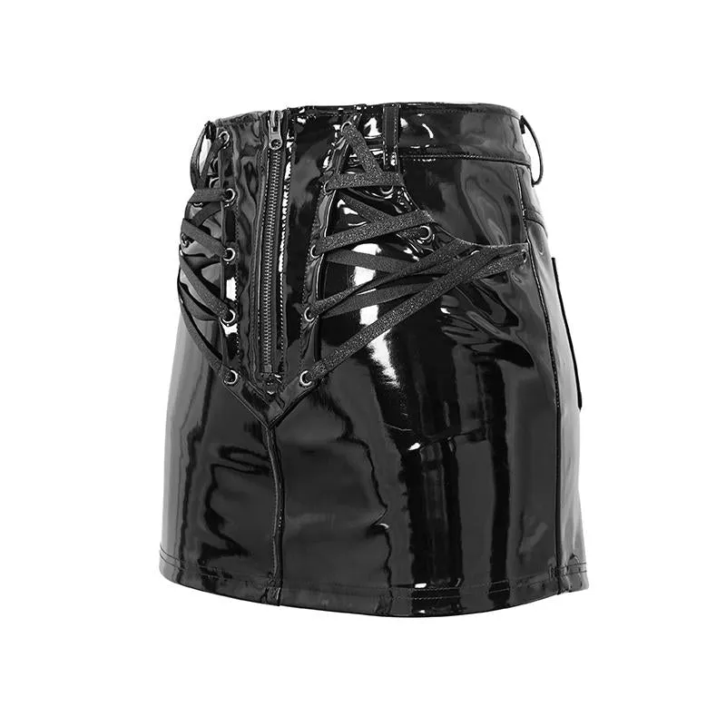 'Delphine' Zip Up Faux Leather Punk Skirt