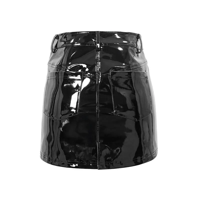 'Delphine' Zip Up Faux Leather Punk Skirt