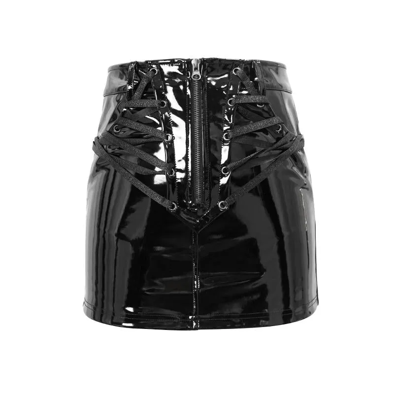 'Delphine' Zip Up Faux Leather Punk Skirt