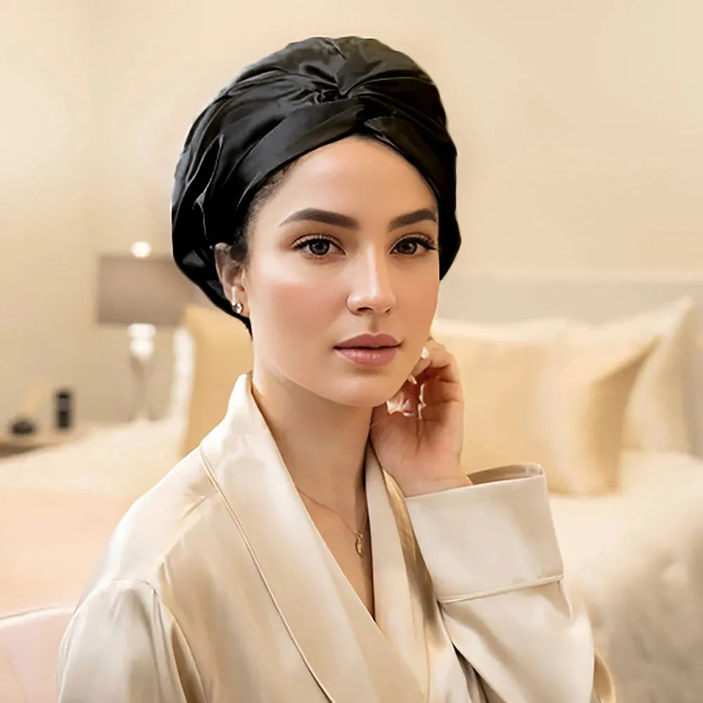 Double Layer Silk Bonnet - Black
