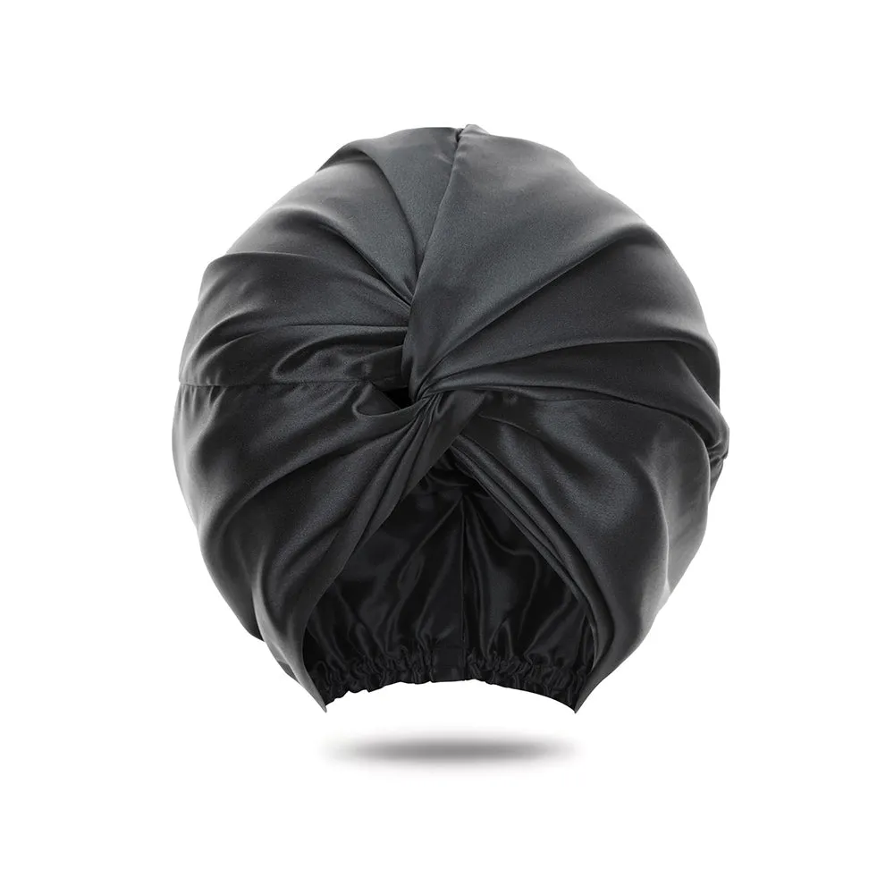 Double Layer Silk Bonnet - Black