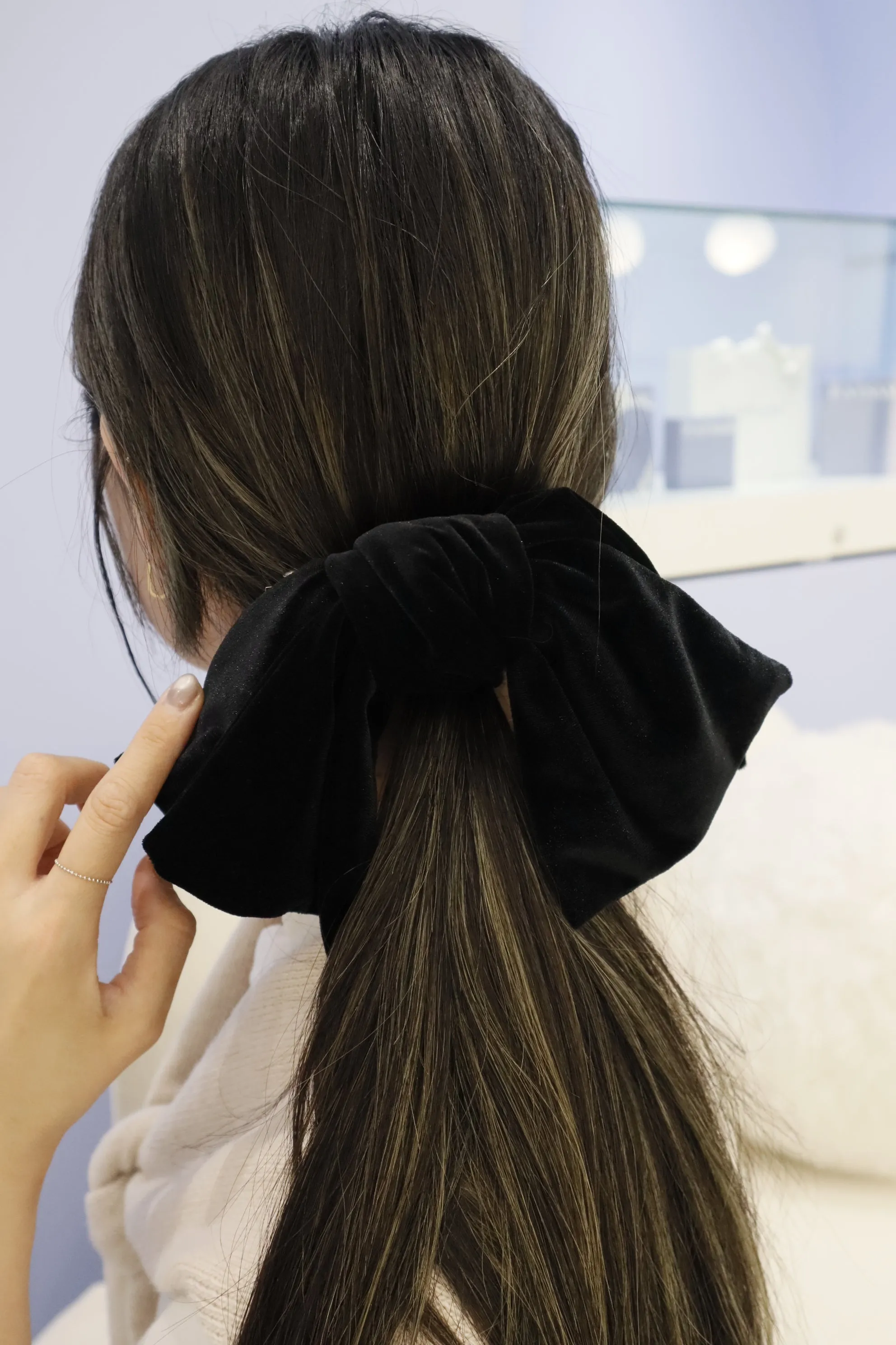 Double X-Large Sparkle Velour Velvet Flowy Shaped Black Bow Hair Clip