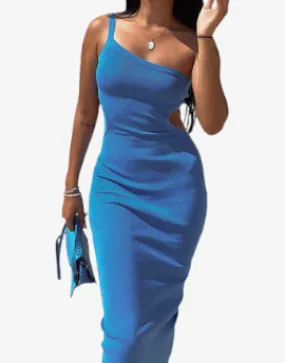 Enigma Backless Midi Dress - Backless Midi Dress Sexy Club Cut Out One-Shoulder BodyconAsymmetric 
Knitted Hollow