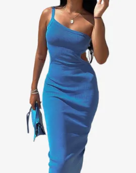 Enigma Backless Midi Dress - Backless Midi Dress Sexy Club Cut Out One-Shoulder BodyconAsymmetric 
Knitted Hollow