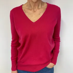 Fuchsia Pink Cashmere V-Neck Jumper Medium