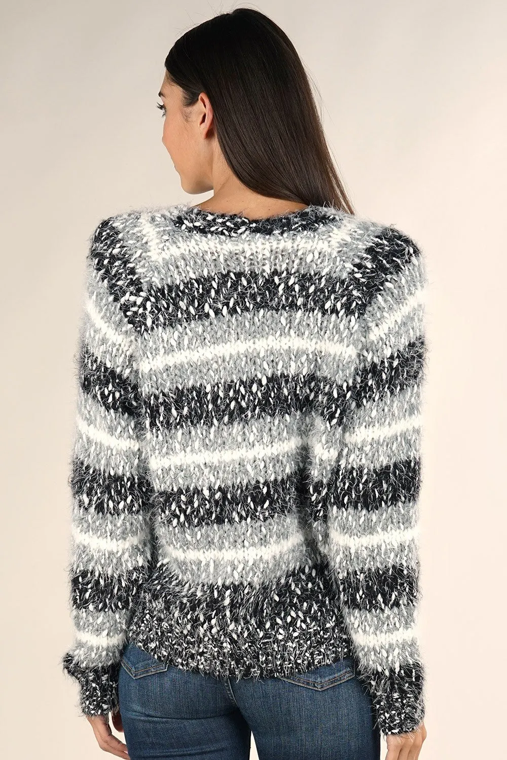 Fuzzy Monochrome Long Sleeve Slouchy Sweater