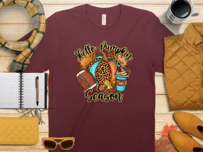 Hello Pumpkin Season Football Shirt, Tank, Sweatshirt & Matching Family Shirts. Perfect for a Fall or Thanksgiving Gift
