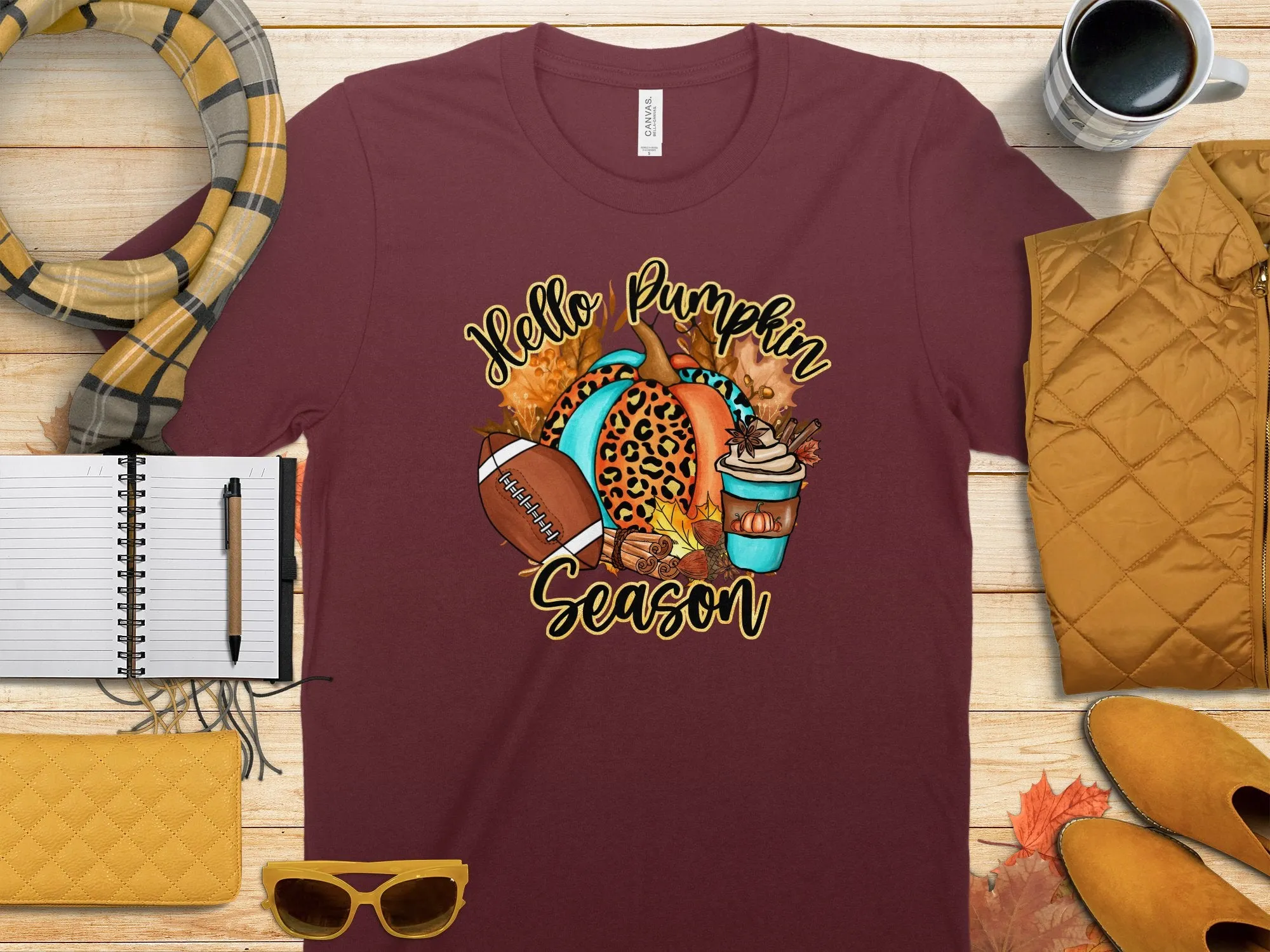 Hello Pumpkin Season Football Shirt, Tank, Sweatshirt & Matching Family Shirts. Perfect for a Fall or Thanksgiving Gift
