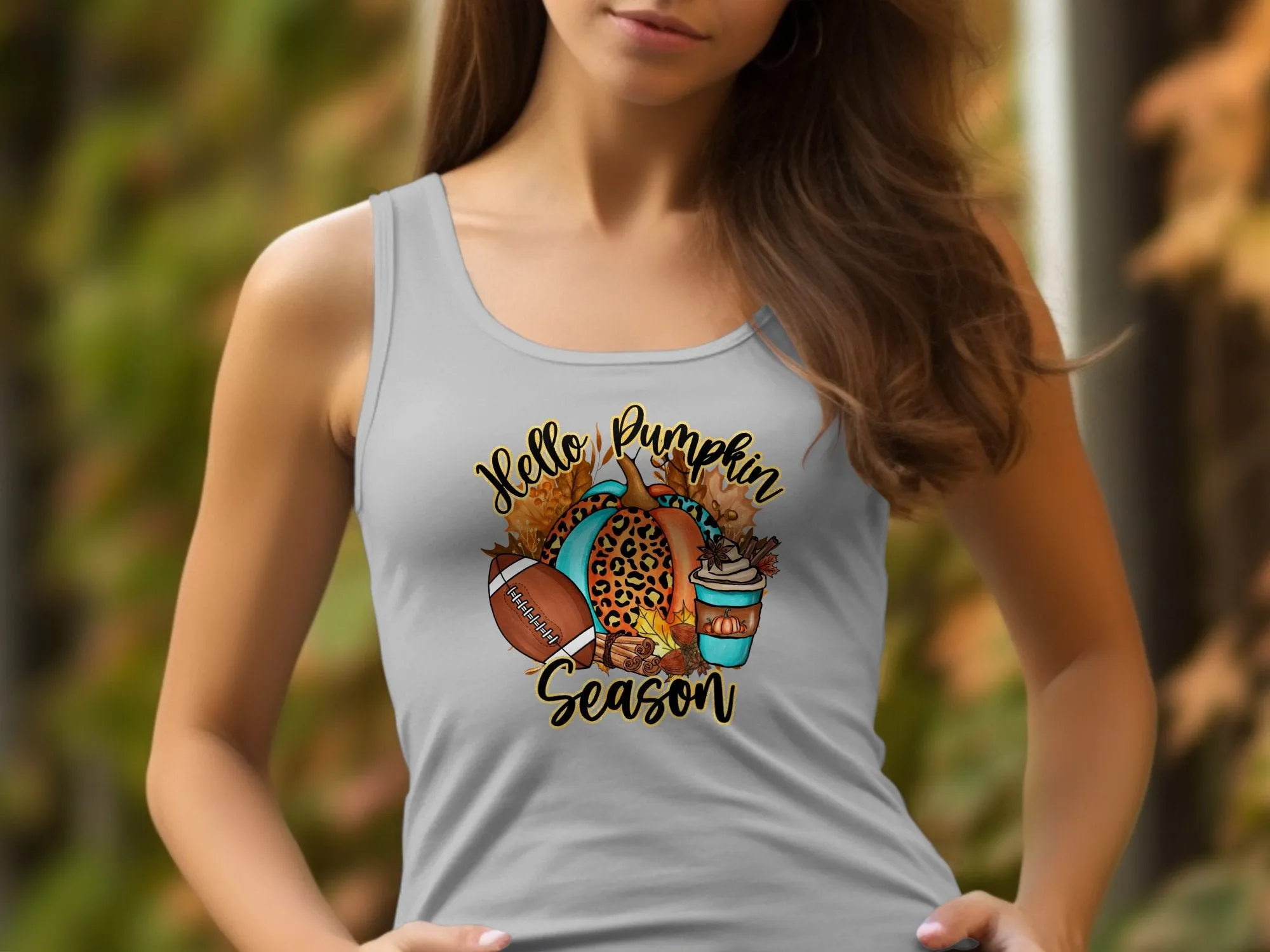 Hello Pumpkin Season Football Shirt, Tank, Sweatshirt & Matching Family Shirts. Perfect for a Fall or Thanksgiving Gift