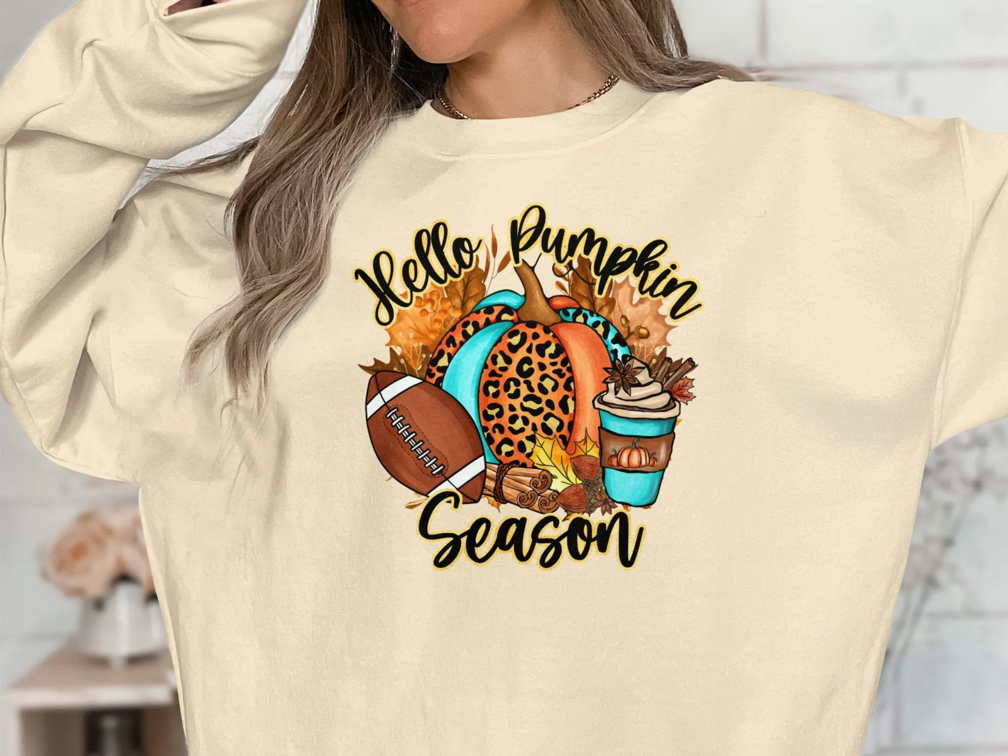 Hello Pumpkin Season Football Shirt, Tank, Sweatshirt & Matching Family Shirts. Perfect for a Fall or Thanksgiving Gift