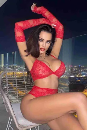 IGR Women Merry See Fantasy Gloved Bra and Panty Set Red - Houten