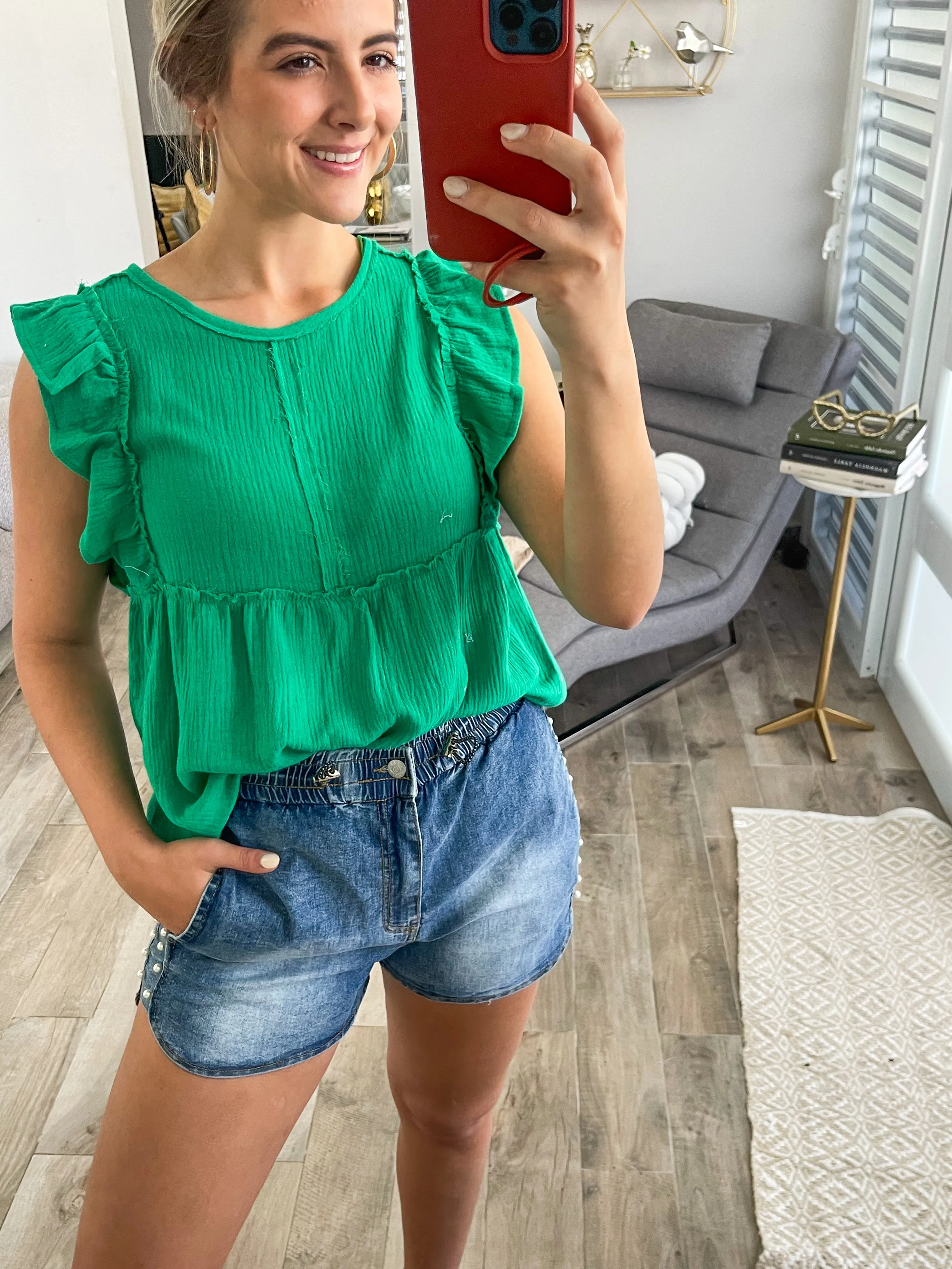 KELLY GREEN GAUZE TOP