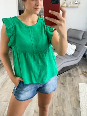 KELLY GREEN GAUZE TOP
